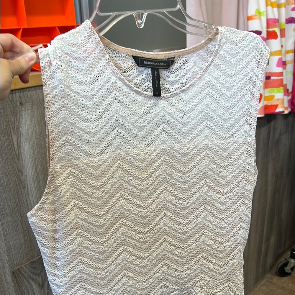 BCBGMaxAzria Cream and pink Zigzag Lace Top